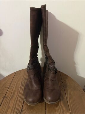 Jellypop Dark Brown Over-the-Knee Boots with Chain Strap